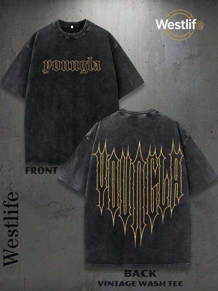 1PC Y2K Men's Vintage Graphic Tee | Summer Men's Street Style Retro Print T-Shirt | YLA Gothic Style Logo Print | Niche Fashion Men's Clothing Y2k Clothing | Unisex - 黑色 - 查看 1