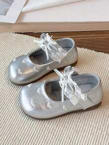 2026春季新款时尚蕾丝边饰真皮鞋，软底女童鞋 - 銀色 - 查看 3