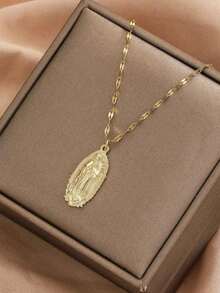 1 chiếc mặt dây chuyền hình Đức Mẹ Guadalupe bằng thép không gỉ mạ vàng 18K kiểu cổ điển, thích hợp cho nữ giới để đeo cùng các món trang sức khác. - Vàng - Xem 3