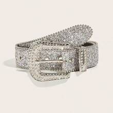 1pc Men's Heavy-Duty Rhinestone Embellished Belt, Suitable For Party And Daily Wear - Silver - View 5