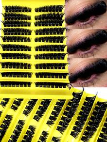 160pcs 8-16mm Curled D-Shape Cluster False Eyelashes, 80D 3D Thick & Fluffy Faux Mink Makeup Tools, Reusable Beauty Accessories - D - View 2