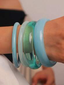 4pcs Elegant Retro Acrylic Round Bangle Bracelets, Fashionable Minimalist Design Suitable For Daily Wear And Various Occasions - Multicolor 2 - View 2