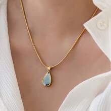 French-Style Vintage Teardrop Glass Pendant Stainless SteelNecklace For WomenA Gift For Mom, Expressing A Child's Love. - Vàng-SE3090 - Xem 6