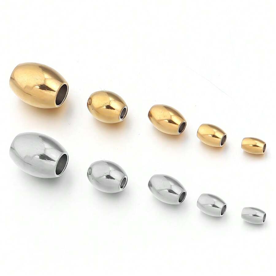 20/50 hạt cườm hình hạt gạo bằng thép không gỉ, hạt cườm hình bầu dục mạ nhiều kích cỡ dùng để làm vòng tay, dây chuyền, hạt đệm trang sức DIY.