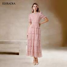 ELYRADIA 女士夏季粉色蕾丝多层长裙，时尚休闲优雅派对正式婚礼场合礼服 - 粉色 - 查看 6