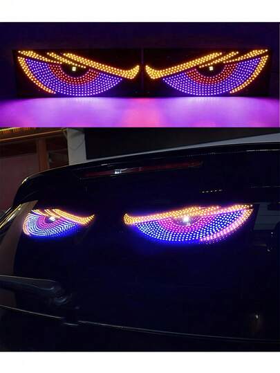 2 piezas Luces de decoración de interior de automóvil con ojos de demonio LED, luces de ambiente de neón con ojos de demonio aterradores alimentadas por USB, luces de decoración de neón aterradora para ventana trasera, tiras de luz de neón flexibles y resistentes al agua adecuadas para automóviles, camionetas, SUV, para decoración interior y exterior