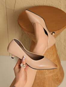 Zapatos de tacón medio de punta fina en estilo francés color morado, adecuados para ir al trabajo y para uso diario, para primavera/otoño, tacón de gatito - Albaricoque - Ver 7