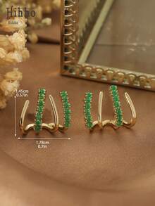 Hihho 1 Pair Elegant Emerald Zirconia Four-Claw Hoop Earrings, Exquisite Goddess Jewelry Earrings, Luxury Versatile Gift For Family And Loved Ones - Earring - View 4
