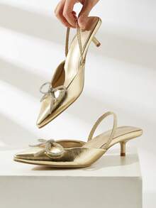 Women's Metal Buckle Pointed Toe High Heel Pumps, Spring/Summer - Gold - View 2