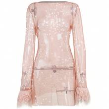Light Luxury Socialite Style Sequin Dress With Half High Collar And Feather Cuffs, Creating An Atmosphere For The Annual Meeting And Dinner.Short Skirt - White - View 6