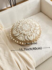 1件传统骆驼图案刺绣圆形抱枕套，春夏花卉图案，适合室内装饰，四季皆宜，不含枕芯 - 駝色 - 查看 4