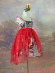 女士不对称下摆叠层半身裙，颜色可选：黑色、白色、浅蓝色、粉色、红色、蓝灰色、香槟色，前短后长鱼尾裙，不规则蓬蓬裙，飘逸演出服，双层网纱长裙，连体围裙裙，洛丽塔薄纱叠层半身裙，系腰双层荷叶边叠层半身裙，适合婚礼、派对、演出、新娘、伴娘、舞台表演、角色扮演、旅行摄影、舞蹈、万圣节服装等场合。 - 彩色 - 查看 5