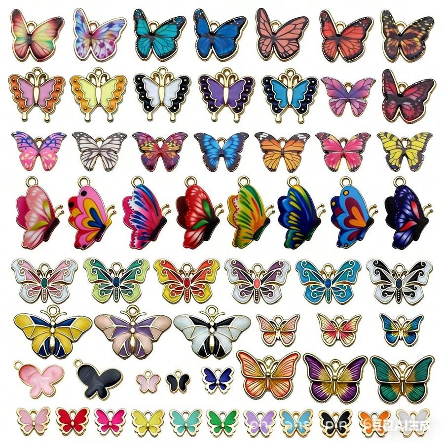 10/20/30/50/60pcs Bohemian Butterfly Pendant Set, Suitable For Jewelry Making, Alloy Enamel Pendant Combination, DIY Craft Material, Can Be Used To Make Keychains, Earrings, Bracelets, Necklaces - No Electroplating, Various Butterfly Designs - Accessories - View 1