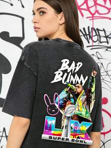 230 Cotton T-ShirtBadBunny Bowl Premium T-Shirt Mens And Womens T-Shirts Benito Bowl Fan Gift 230G Washed High-Quality C - 黑色 - 查看 1