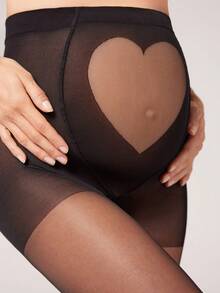 1 đôi tất bầu dành cho nữ, quần legging bầu mùa xuân hè, quần tất mỏng mùa hè, tất kiểu gợi cảm, quần legging họa tiết hình trái tim, tất bầu. - màu đen - Xem 2