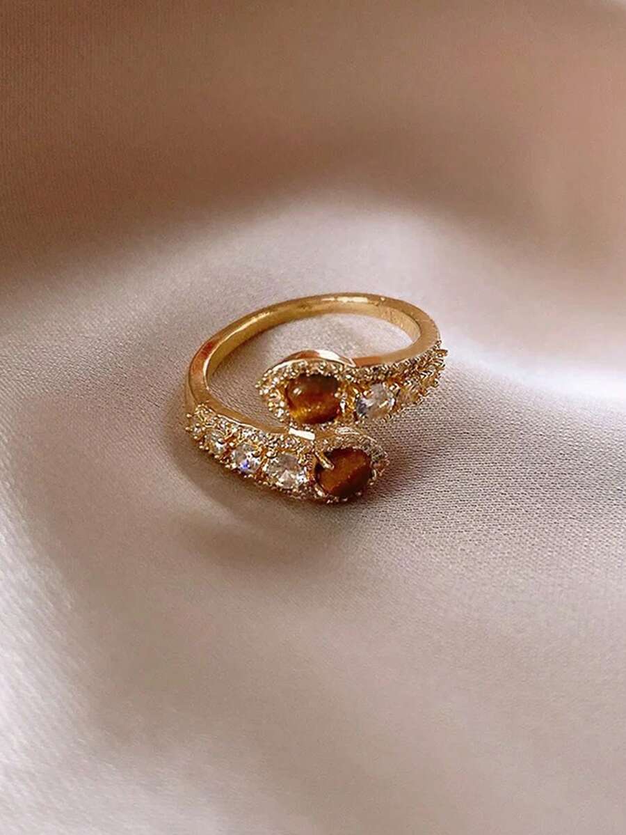 1pc Elegant Cubic Zirconia Snake Open Ring, Suitable For Women's Daily Wear - Yellow Gold - View 1
