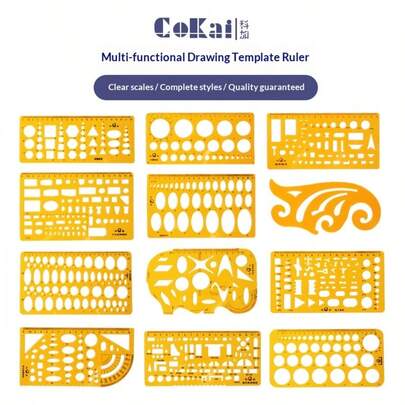 Multi-Purpose Drafting Template Ruler, Full Size Architectural Design Template Ruler, Ellipse/Curve/Electrical/Bathroom/Furniture/Interior Decoration Geometric Template, Student Learning Office Engineering Measurement Drawing Multipurpose Ruler