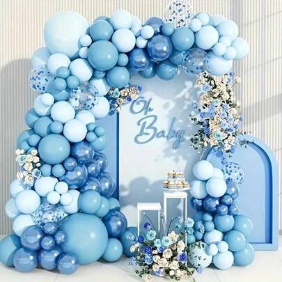 99Pcs Baby Blue Balloon Arch Garland Kit, Macaron Pastel Blue Wit Confetti Balloons For Baby Shower, Birthday, Gender Reaveal,Wedding, Ocean Themed Party Decoration
