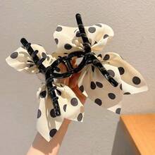 Black Polka Dot Bow Hair Claw Clip, Elegant Hair Claw For Partial Updo Hairstyle - White Polka Dots - View 3