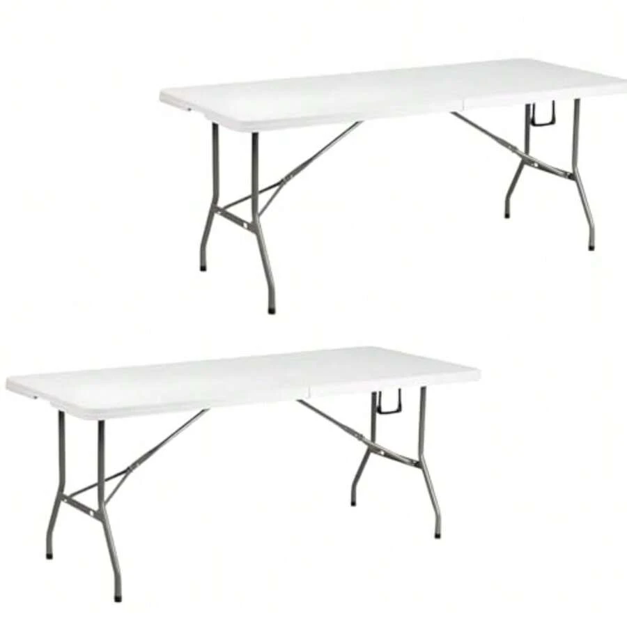 Capital Click Kit 2 Mesas Plegable 1.80 Metros Portatil Comedor para Jardin Plegable Mesa De Plastico Resistente Tipo Portafolio Tablon de Trabajo Multiusos Comedor Grande para Jardin - como en la foto - Ver 1