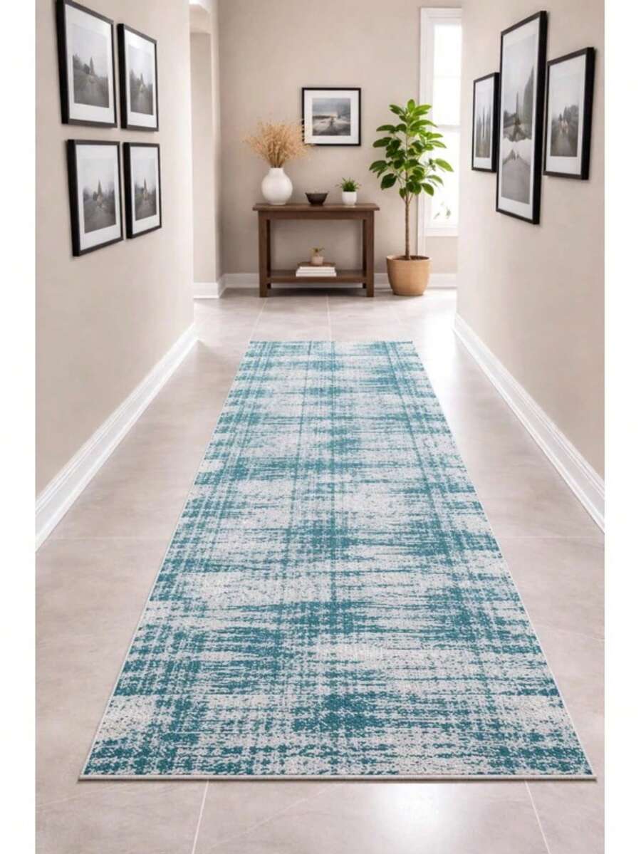 Jacquard Rubberized Runner Rug 2.00x0.65 Geometric For Bedroom, Living Room, Office Or Dining Room, Non-Slip - Special Offer - 藍條紋 - 查看 1