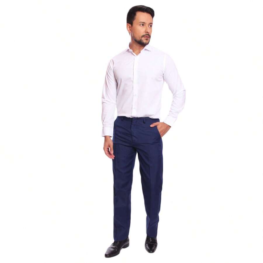 Men's Plain Oxford Dress Pants By AmaDeus - 藏蓝色 - 查看 1