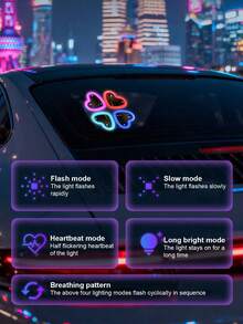2026 New Solar Powered LED Heart-Shaped Neon Light, Car Atmosphere Lamp, No Wiring Needed, Design, 5 Romantic Lighting Modes, Automatic Rear Window Decoration, Essential For Couples And Female Drivers, Creative Personalized Car Interior Decor, Soft Halo Creates Romantic Ambiance, Ideal Gift For Mother's Day And Wedding Season, LED Heart Lamp - Multicolor - View 8