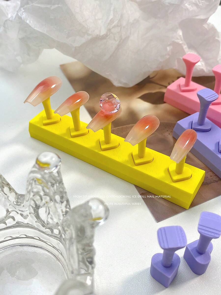 3D Stereo Nail Art Decorations, Cross-Border Colorful Matte Jelly Rainbow Long Rectangular Nail Art Practice Tips, Korean Nail Art Accessories, Nail Art Display Tools And Props - Multicolor - View 1