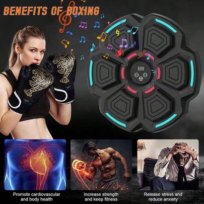 Smart Music Boxing Target With 6 Targets & 9 Speeds - USB Rechargeable, Wireless Enabled, Anti-Impact & Wireless Motion Detection - Perfect For Indoor Fitness & Exercise Training - Great Christmas Gift Idea, Exercise Training Equipment | Digital Boxing Trainer | Durable Rubber Construction