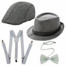Set de 4 piezas de accesorios para hombre de los años 20, que incluye pistola de juguete, boina, corbata, tirante, accesorios decorativos de mano, accesorios de disfraz vintage de los años 20 adecuados para mascarada, Halloween y otras ocasiones - multicolor - Ver 21