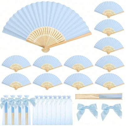 1/3/6/15件套优雅折扇，含领结和礼品袋，新娘竹制手扇，理想的伴娘礼物和婚礼装饰，完美适用于派对、活动和夏季配饰