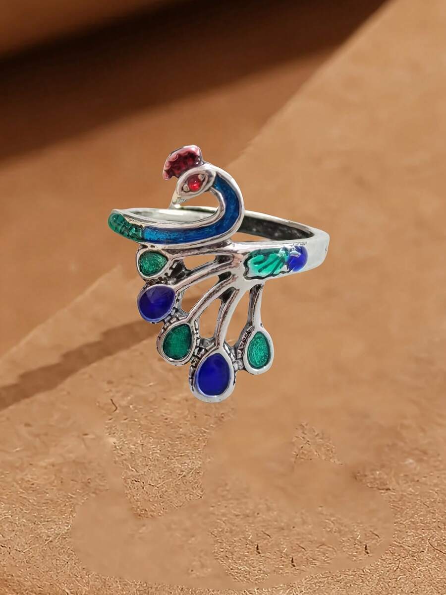 1pc Elegant Colorful Creative Peacock Ring, Suitable For Daily Wear, Gifts, Parties, Banquets, Vacations, Festivals, And Other Occasions - Peacock Ring - View 1