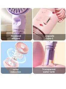 1pc New Handheld Mist Fan, USB Rechargeable Electric Fan With Misting Function, Best Summer/Holiday Gift For Family And Friends - Multicolor - View 3