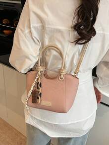 Hevel,Minimalist Texture Versatile Bucket Handbag, Fashionable Women's Tote Bag With Hanging Hook,Handbags For Women,Pink Bag - Pink - View 7