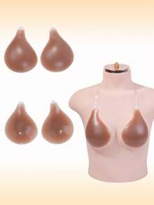 1 Pair Reusable Women's Silicone Invisible Lift-Up Breast Pads - Coffee Brown - View 1