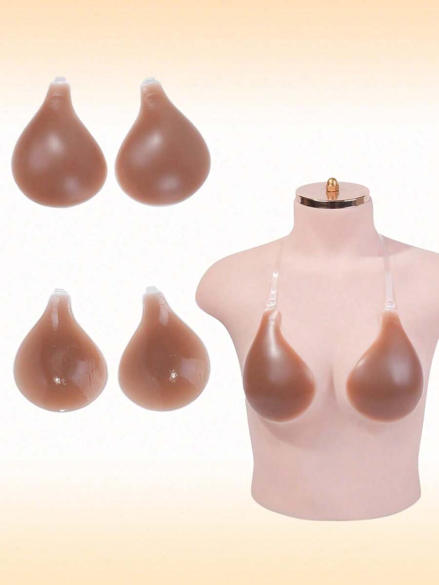 1 Pair Reusable Women's Silicone Invisible Lift-Up Breast Pads - Coffee Brown - View 1