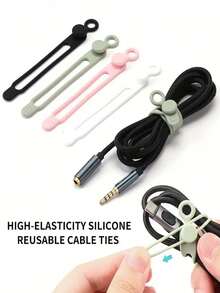 30pcs Reusable Silicone Cable Organizer Ties, Suitable For Earphones, Phone Chargers, Mice, Audio Devices, Computers (Random Colors) - Multicolor - View 4