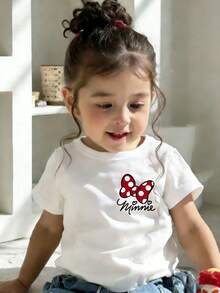 Disney Minnie Mouse Pattern Summer Short-Sleeved T-Shirt, Suitable For Children To Wear, Is The Perfect Choice For Kids When Visiting Disneyland. - 白色 - 查看 3