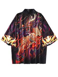 Áo choàng tay lỡ in họa tiết, áo khoác cardigan rộng rãi kiểu chống nắng, áo khoác kimono kiểu Nhật cổ dành cho nam giới. - Nhiều màu - Xem 6