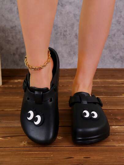 Women's Funny EVA Mule Shoes, Soft Sole Closed Toe Adjustable Buckle Nurse Shoes, Suitable For Beach, Indoor, Outdoor, Street, Spring & Autumn