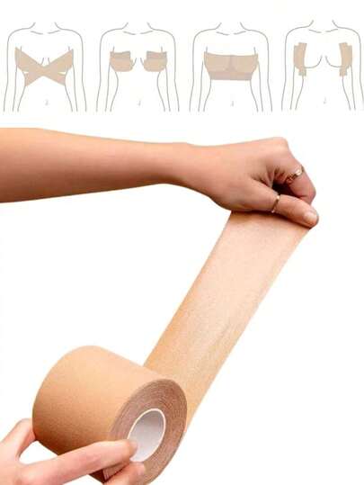 5m/196.9in Invisible Breast Lift Tape, Multiple Styles Available, Polyester Cotton Material, Breathable Elastic Fabric Breast Lift Tape, Suitable For Women's Parties, Holidays And Daily Use Self-Adhesive Breast Petals, Ladies Strapless Bra Tape
