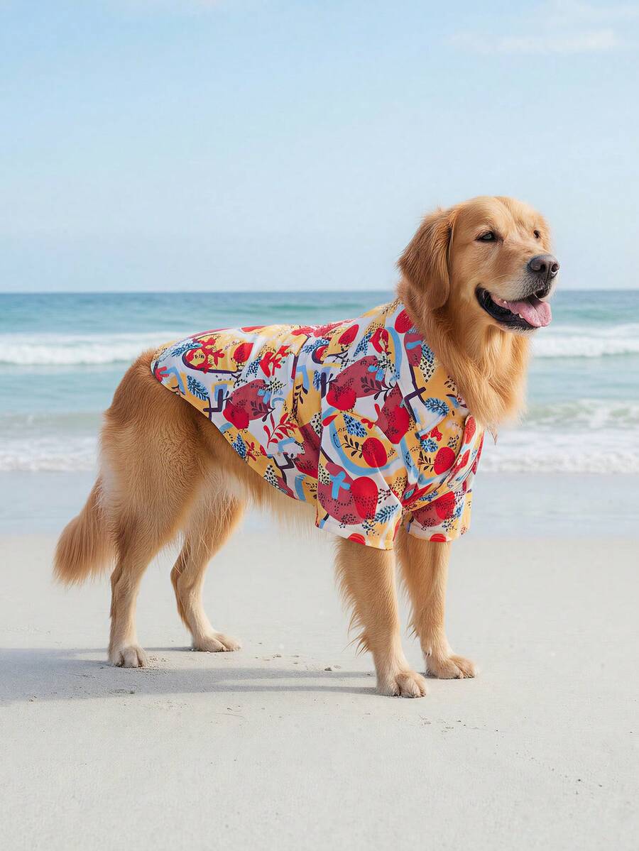 夏季狗狗休闲衬衫 - 透气轻便的狗狗夏季服装,适合小型、中型和大型犬,全印花狗狗服装 - 沙滩风图案 - 彩色 - 查看 1