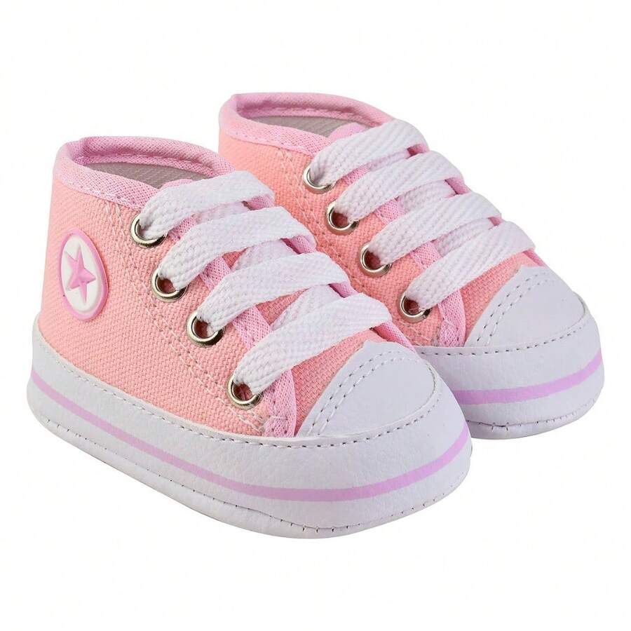 Baby Boy Shoes, High-Top Sneakers, Newborn Size, Comfortable Canvas - 淺粉色 - 查看 1