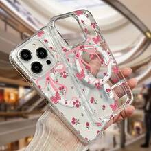 Butterfly Flower Printed Magnetic Phone Case For 12 11 13 Pro Max 17 15 16 14 XR XS 7 8 Plus Cover - 玫紅色 - 查看 2
