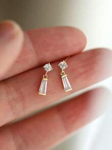 1 Pair S925 Sterling Silver Cubic Zirconia Stud Earrings, Versatile Japanese Style Luxury Jewelry Accessories, Friendship Festival Wedding Gift For Women - Square 1 - View 3