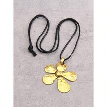 1pc Minimalist Silver Asymmetrical Sunflower Alloy Pendant Necklace, Adjustable Wax Cord Necklace, Fashionable Daily Wear For Young Women, Girlfriend - 金黃色 - 查看 6
