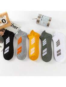 5 Pairs Classic Contrast Color Striped Lifting, Protective, Anti-Friction Design Men's Soft, Comfortable, Sweat-Absorbent, Breathable, Odor-Resistant Sports & Casual Ankle Socks - Multicolor - View 8