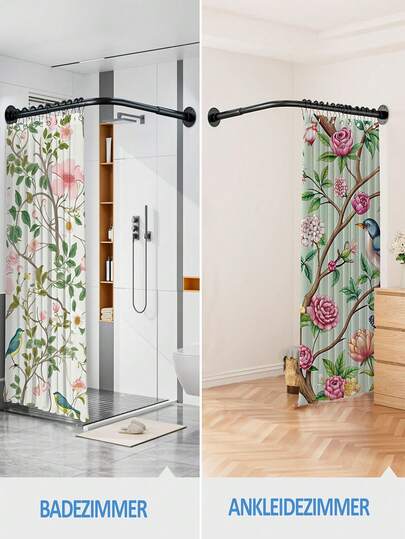 Barra de cortina de ducha ajustable de acero inoxidable, estantería en forma de L para el rincón del baño, perforada y punzonada para una fácil instalación, accesorios de baño de metal para cortinas y ganchos