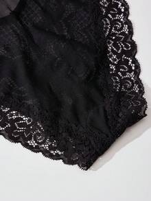 1PC Black Mesh Lace Splicing Lingerie For Women Femme Mid Rise Sexy Cross Strap Bow Panties Hot Mysterious Sweet Style Tangas, Casual Comfy All Seasons Underwear For Wome Mature Elegant Lingerie, Daily Travel Gift Giving Christmas Women Shorts - Black - View 5