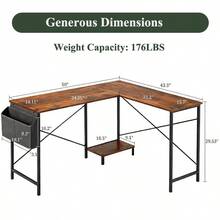 L-Shaped Corner Home Office Computer Desk, Gaming Desk With CPU Stand Shelf And Hanging Storage Pocket, Student Study Writing Table, Sturdy Metal Frame, 43.3" D X 50" W, Rustic Brown - Rustic Brown - View 3